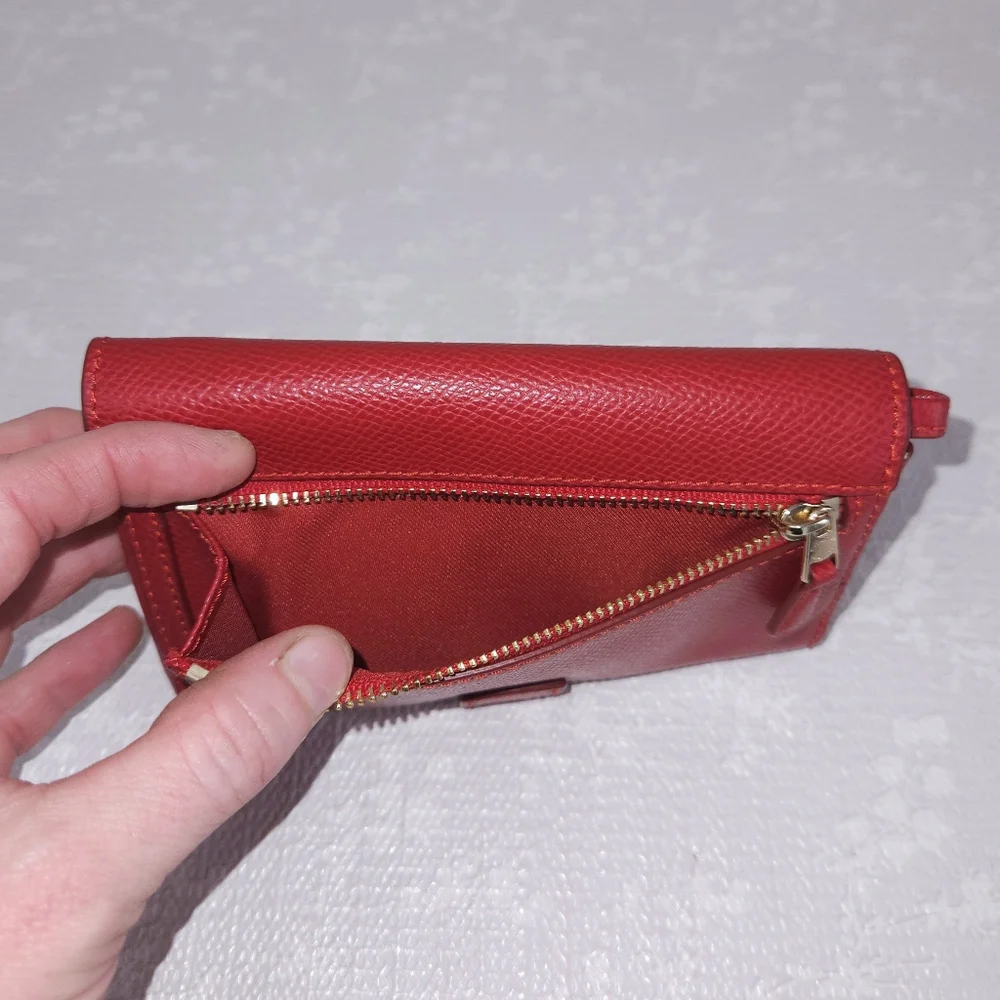 COACH Crossgrain Red Leather Phone Clutch Wristlet